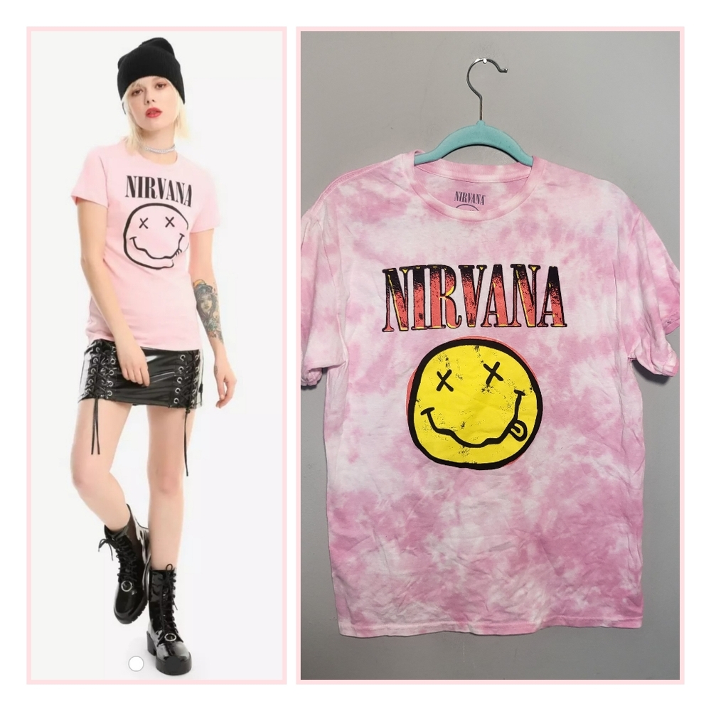 NWOT NIRVANA Sz Medium Smile Licensed Band Tee Pink Tie Dye T-Shirt 100% Cotton